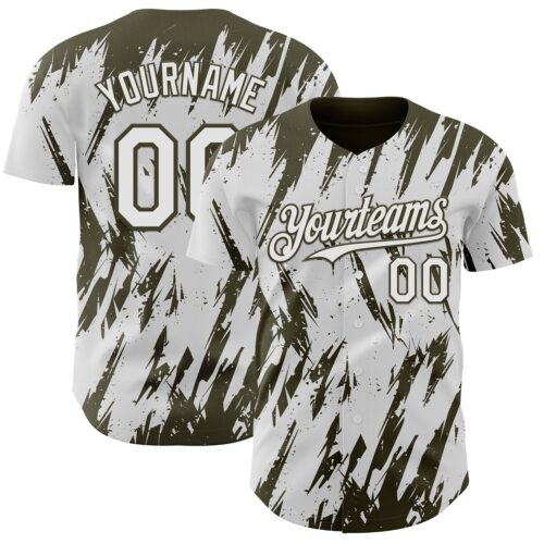 Custom White Olive Splatter Torn Sharp Brush Stroke Authentic Baseball Jersey
