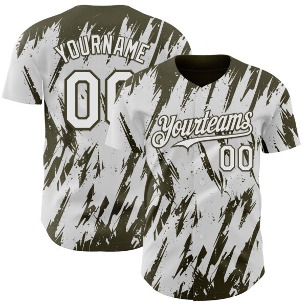 Custom White Olive Splatter Torn Sharp Brush Stroke Authentic Baseball Jersey