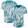 Custom White Teal Splatter Torn Sharp Brush Stroke Authentic Baseball Jersey