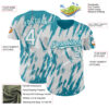 Custom White Teal Splatter Torn Sharp Brush Stroke Authentic Baseball Jersey