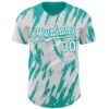 Custom White Aqua Splatter Torn Sharp Brush Stroke Authentic Baseball Jersey