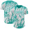 Custom White Aqua Splatter Torn Sharp Brush Stroke Authentic Baseball Jersey