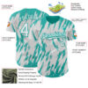 Custom White Aqua Splatter Torn Sharp Brush Stroke Authentic Baseball Jersey