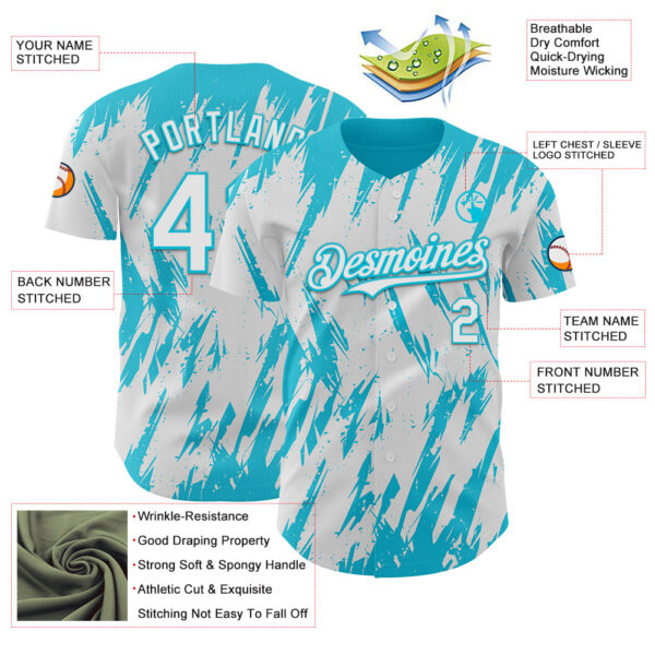 Custom White Lakes Blue Splatter Torn Sharp Brush Stroke Authentic Baseball Jersey