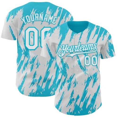 Custom White Lakes Blue Splatter Torn Sharp Brush Stroke Authentic Baseball Jersey