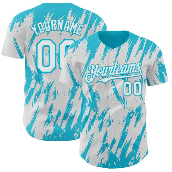 Custom White Lakes Blue Splatter Torn Sharp Brush Stroke Authentic Baseball Jersey