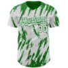 Custom White Grass Green Splatter Torn Sharp Brush Stroke Authentic Baseball Jersey