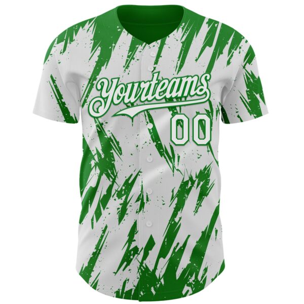 Custom White Grass Green Splatter Torn Sharp Brush Stroke Authentic Baseball Jersey