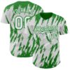 Custom White Grass Green Splatter Torn Sharp Brush Stroke Authentic Baseball Jersey