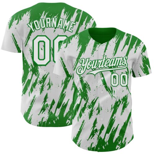 Custom White Grass Green Splatter Torn Sharp Brush Stroke Authentic Baseball Jersey