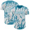 Custom White Panther Blue Splatter Torn Sharp Brush Stroke Authentic Baseball Jersey