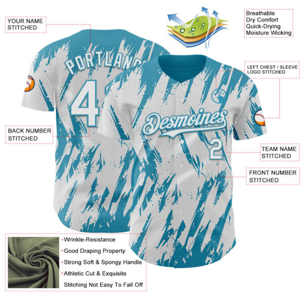 Custom White Panther Blue Splatter Torn Sharp Brush Stroke Authentic Baseball Jersey