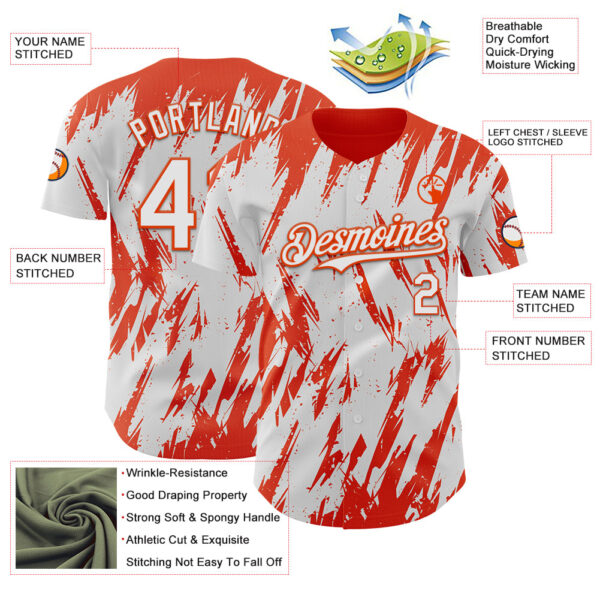Custom White Orange Splatter Torn Sharp Brush Stroke Authentic Baseball Jersey