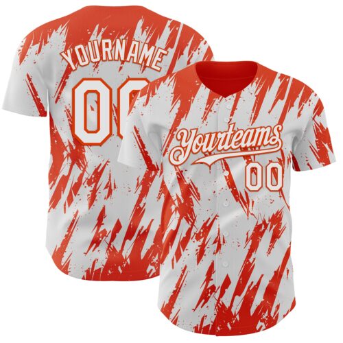 Custom White Orange Splatter Torn Sharp Brush Stroke Authentic Baseball Jersey