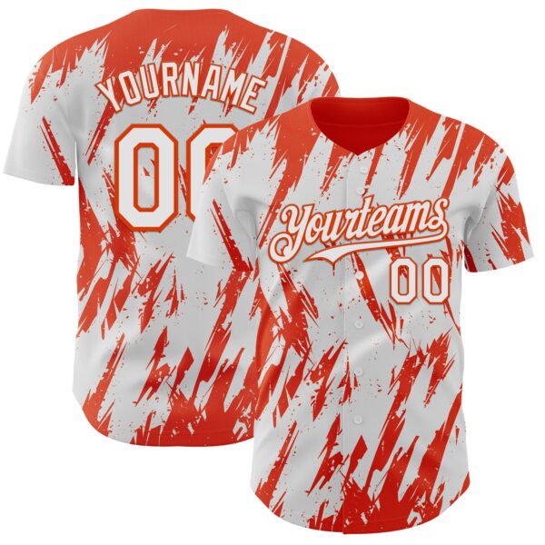 Custom White Orange Splatter Torn Sharp Brush Stroke Authentic Baseball Jersey