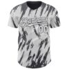 Custom White Steel Gray Splatter Torn Sharp Brush Stroke Authentic Baseball Jersey