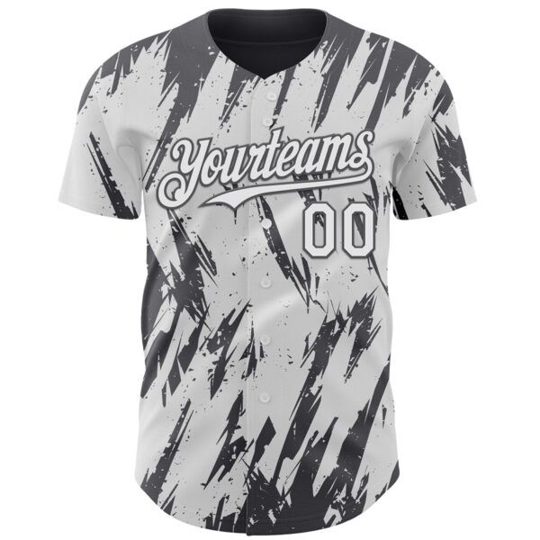 Custom White Steel Gray Splatter Torn Sharp Brush Stroke Authentic Baseball Jersey