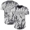 Custom White Steel Gray Splatter Torn Sharp Brush Stroke Authentic Baseball Jersey