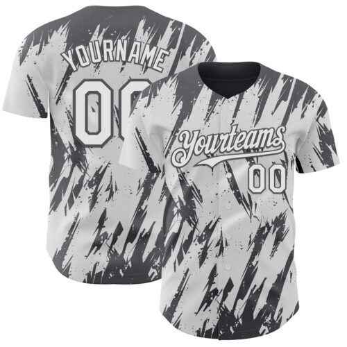 Custom White Steel Gray Splatter Torn Sharp Brush Stroke Authentic Baseball Jersey
