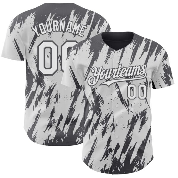 Custom White Steel Gray Splatter Torn Sharp Brush Stroke Authentic Baseball Jersey