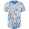 Custom White Light Blue Splatter Torn Sharp Brush Stroke Authentic Baseball Jersey