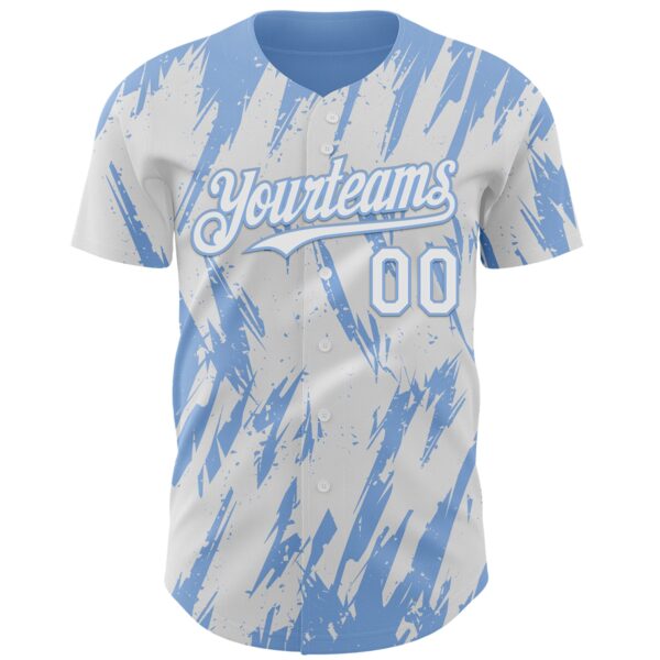 Custom White Light Blue Splatter Torn Sharp Brush Stroke Authentic Baseball Jersey