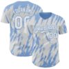 Custom White Light Blue Splatter Torn Sharp Brush Stroke Authentic Baseball Jersey