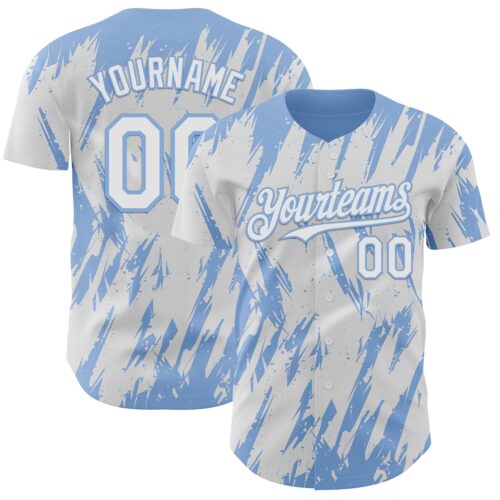 Custom White Light Blue Splatter Torn Sharp Brush Stroke Authentic Baseball Jersey