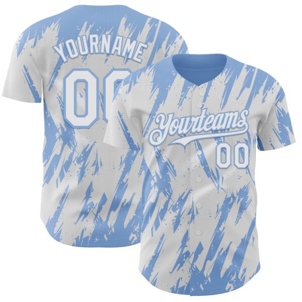 Custom White Light Blue Splatter Torn Sharp Brush Stroke Authentic Baseball Jersey