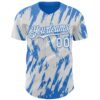 Custom White Powder Blue Splatter Torn Sharp Brush Stroke Authentic Baseball Jersey