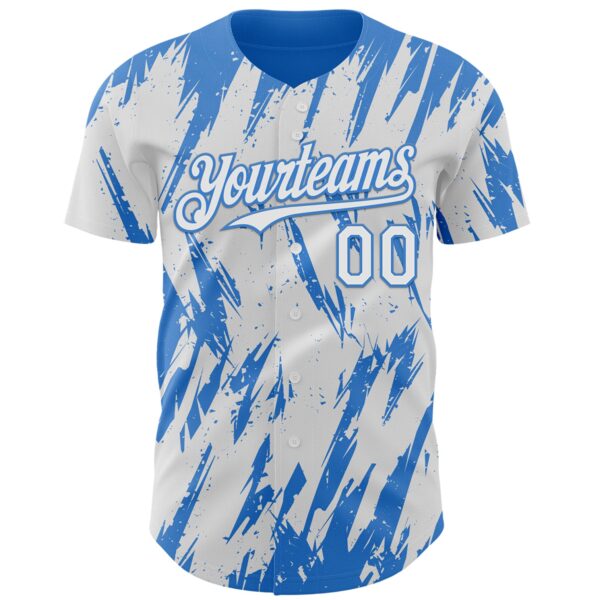 Custom White Powder Blue Splatter Torn Sharp Brush Stroke Authentic Baseball Jersey