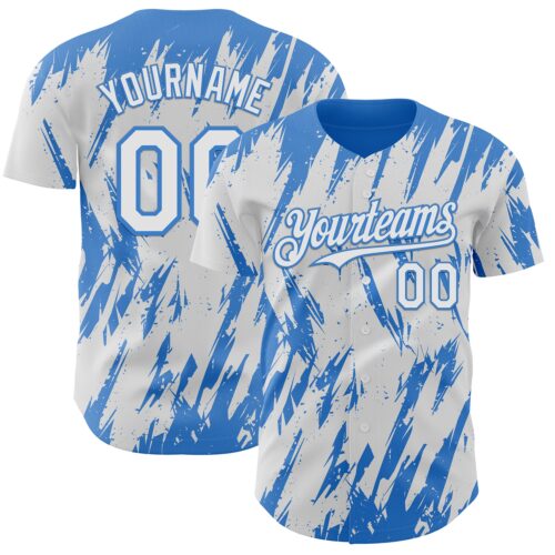 Custom White Powder Blue Splatter Torn Sharp Brush Stroke Authentic Baseball Jersey
