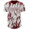 Custom White Burgundy Splatter Torn Sharp Brush Stroke Authentic Baseball Jersey