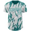 Custom White Teal Splatter Torn Sharp Brush Stroke Authentic Baseball Jersey