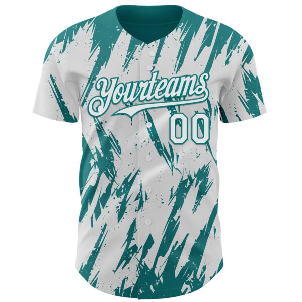 Custom White Teal Splatter Torn Sharp Brush Stroke Authentic Baseball Jersey