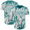 Custom White Teal Splatter Torn Sharp Brush Stroke Authentic Baseball Jersey