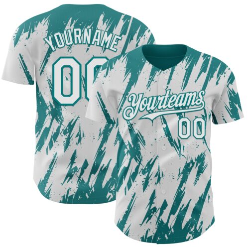 Custom White Teal Splatter Torn Sharp Brush Stroke Authentic Baseball Jersey
