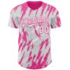 Custom White Pink Splatter Torn Sharp Brush Stroke Authentic Baseball Jersey