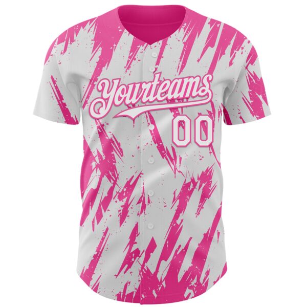 Custom White Pink Splatter Torn Sharp Brush Stroke Authentic Baseball Jersey