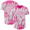 Custom White Pink Splatter Torn Sharp Brush Stroke Authentic Baseball Jersey