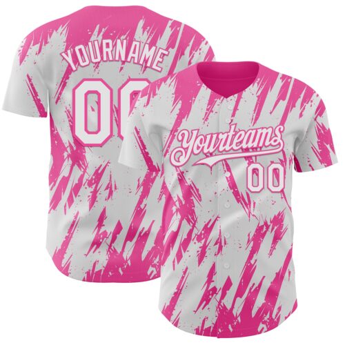 Custom White Pink Splatter Torn Sharp Brush Stroke Authentic Baseball Jersey