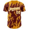 Custom Burgundy White-Gold Splatter Torn Sharp Brush Stroke Authentic Baseball Jersey