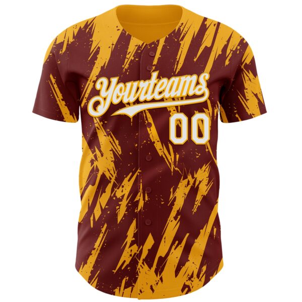 Custom Burgundy White-Gold Splatter Torn Sharp Brush Stroke Authentic Baseball Jersey