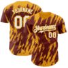 Custom Burgundy White-Gold Splatter Torn Sharp Brush Stroke Authentic Baseball Jersey