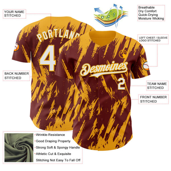 Custom Burgundy White-Gold Splatter Torn Sharp Brush Stroke Authentic Baseball Jersey