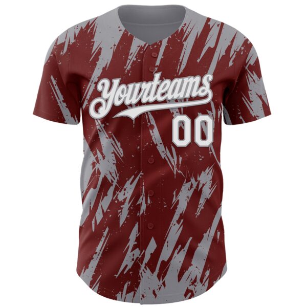 Custom Burgundy White-Gray Splatter Torn Sharp Brush Stroke Authentic Baseball Jersey