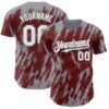 Custom Burgundy White-Gray Splatter Torn Sharp Brush Stroke Authentic Baseball Jersey