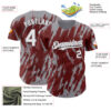 Custom Burgundy White-Gray Splatter Torn Sharp Brush Stroke Authentic Baseball Jersey