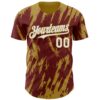 Custom Burgundy White-Old Gold Splatter Torn Sharp Brush Stroke Authentic Baseball Jersey