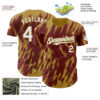 Custom Burgundy White-Old Gold Splatter Torn Sharp Brush Stroke Authentic Baseball Jersey